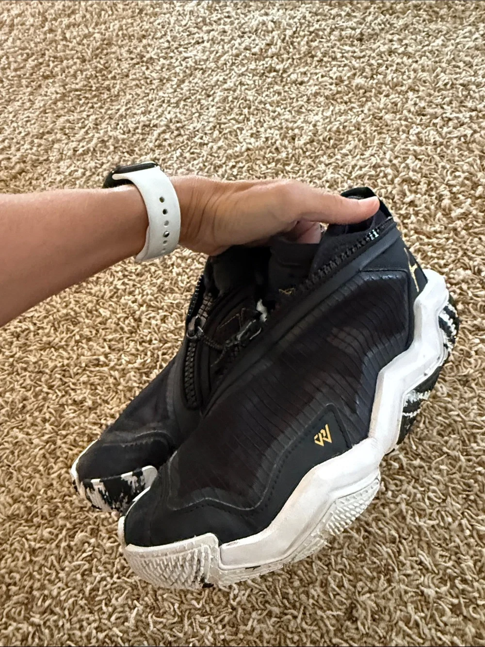Jordan Men's Black Athletic Sneakers with Gold Accents